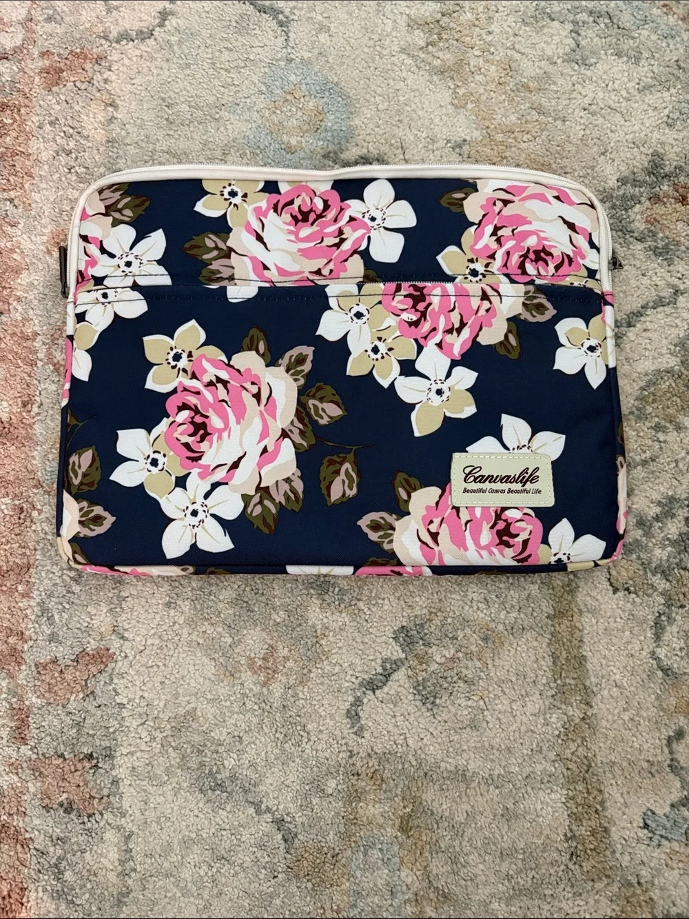 NWOT Floral Navy and Pink Women's Laptop Sleeve